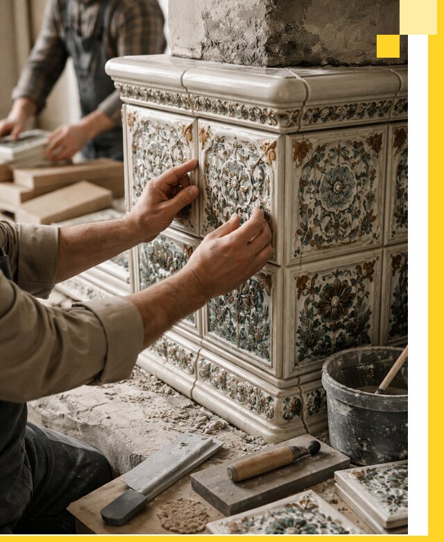 Изразцовые камины под ключ в Пыти-Яхах: проект и монтаж