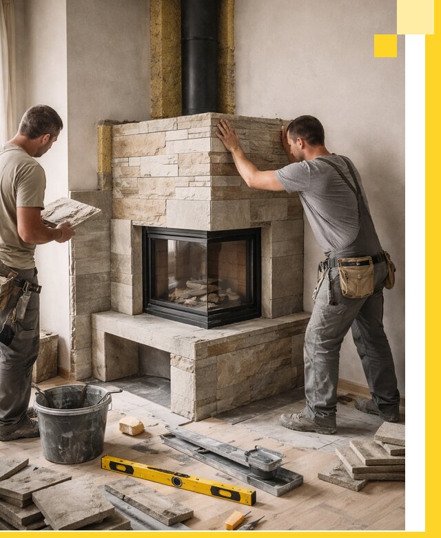 Угловые камины под ключ проект, монтаж и отделка в Пыти-Яхах