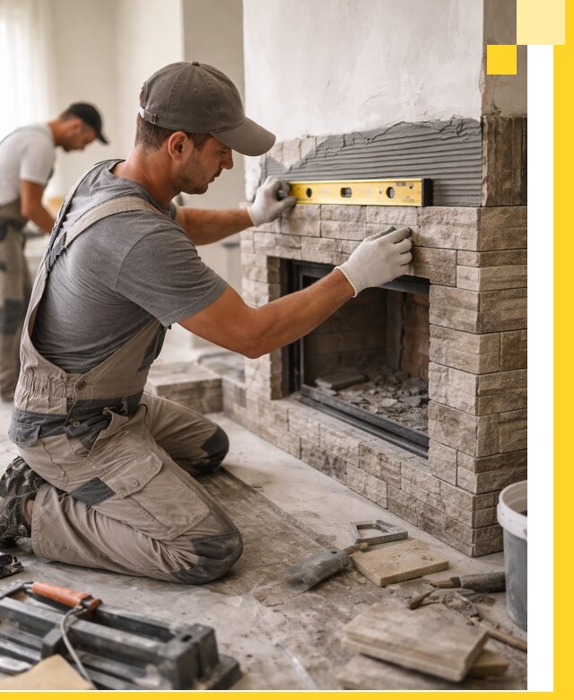 Облицовка каминов в Пыти-Яхах, монтаж и отделка натуральным камнем