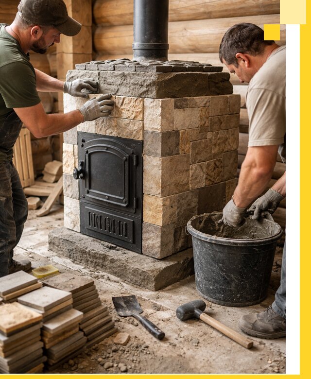 Облицовка банной печи под ключ в Пыти-Яхах: камень и плитка