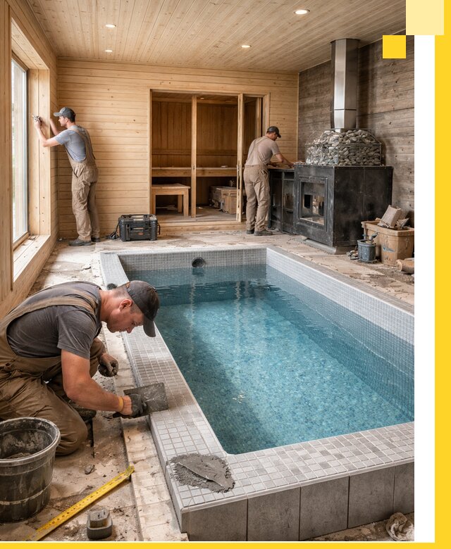 Проект бани с бассейном и сауной в Пыти-Яхах под ключ