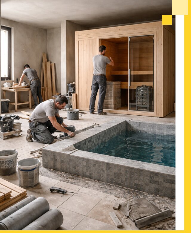 SPA зоны под ключ с бассейном сауной и печью в Пыти-Яхах